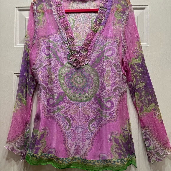 Beautiful Pink Mix Beaded “ E by eci ” Sheer 2fer Tank & Blouse!!! - Picture 2 of 5